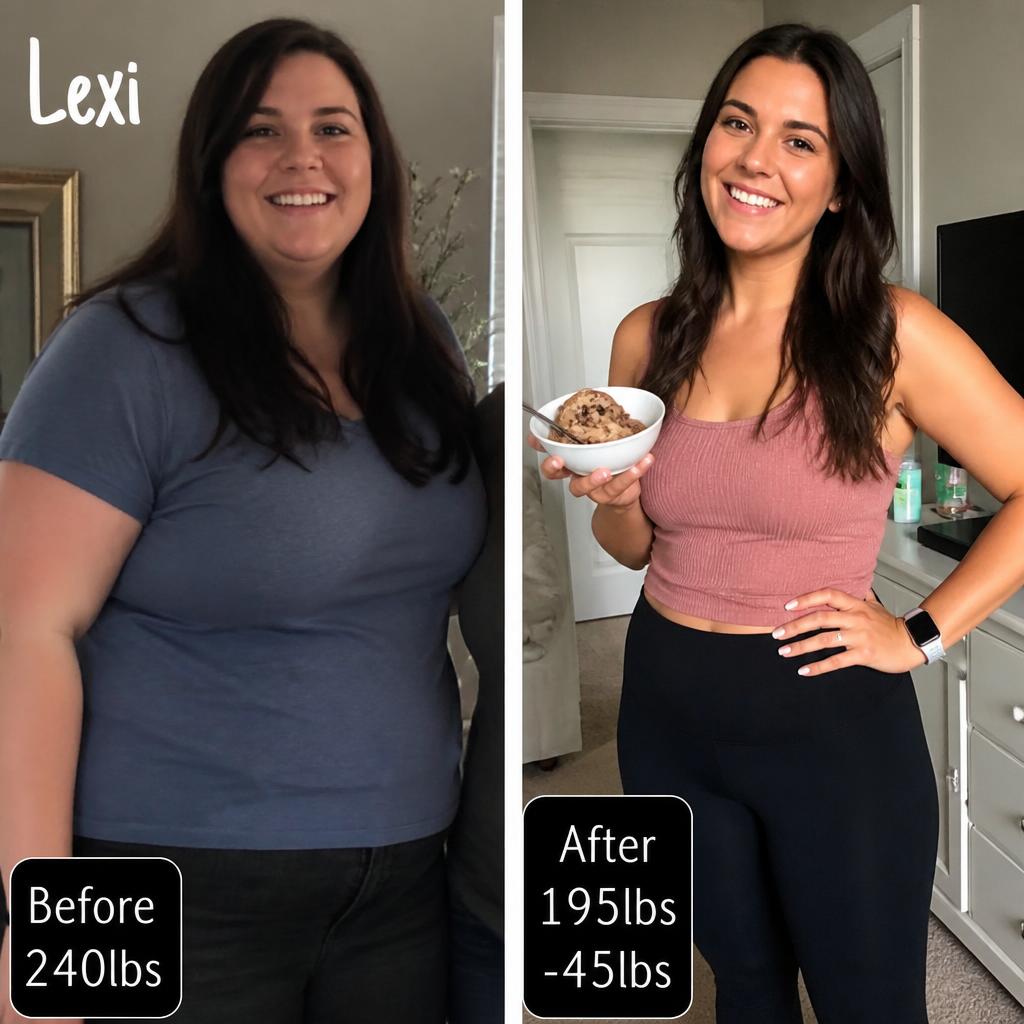Lexi's before and after 45 lb weight loss transformation